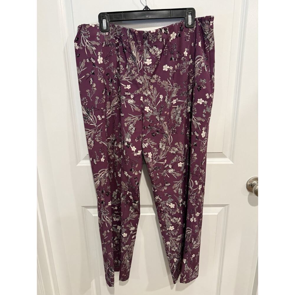 Coldwater Creek Pants Womens Sz 16P Purple Floral Stretchy Knit Flowy Pull On
